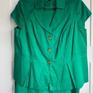 Green Button-Up Blazer and Skirt Set